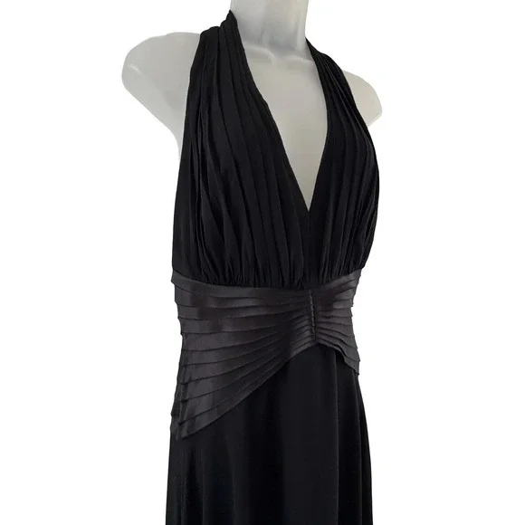 Vintage Tadashi Dress Womens 10 Black Silk Halter Pleated Y2K Gown Whimsigoth - Picture 10 of 16